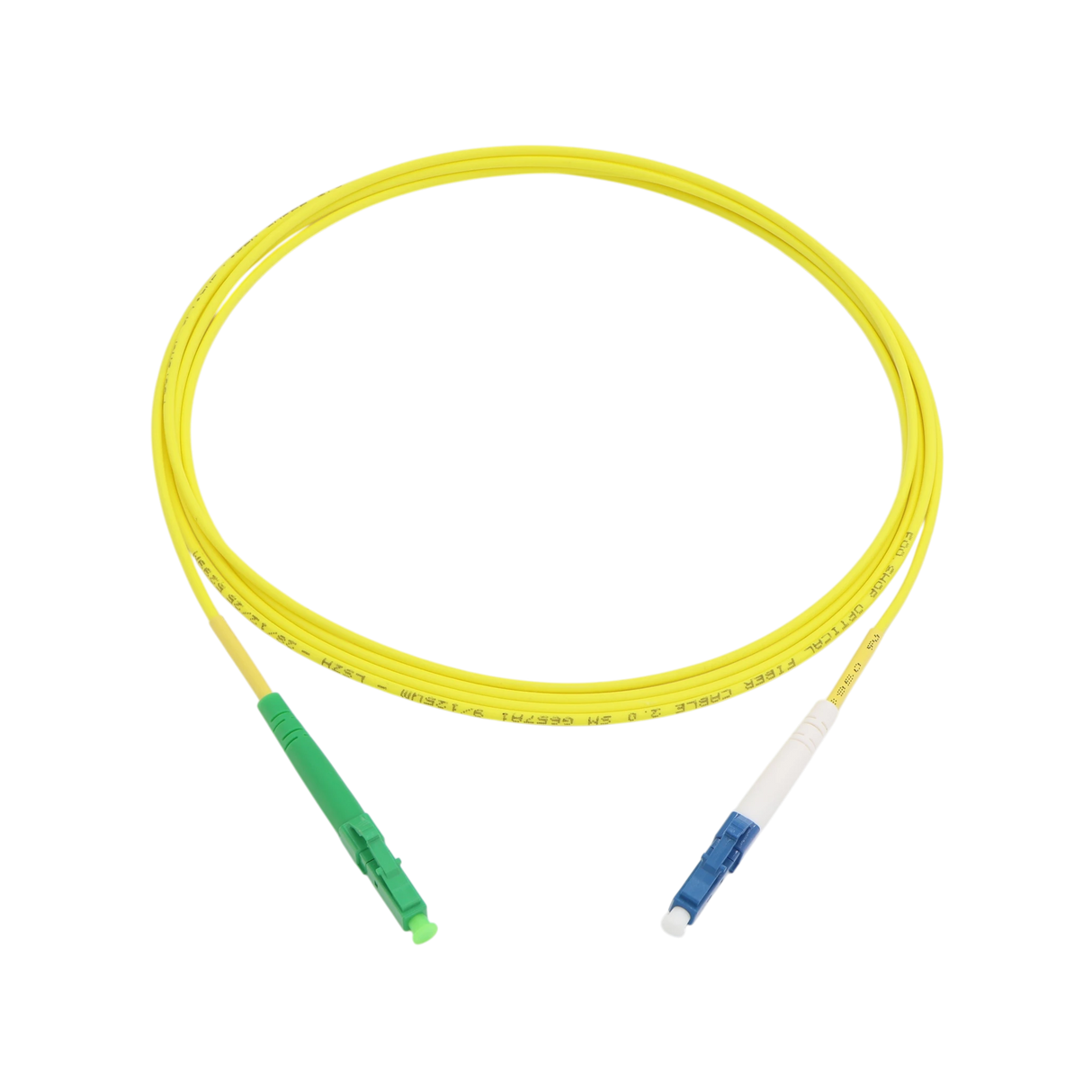 Fiber Optic Patch Cable, LC-UPC to LC-APC, Simplex, OS2 Singlemode, OFNR LSZH, Yellow
