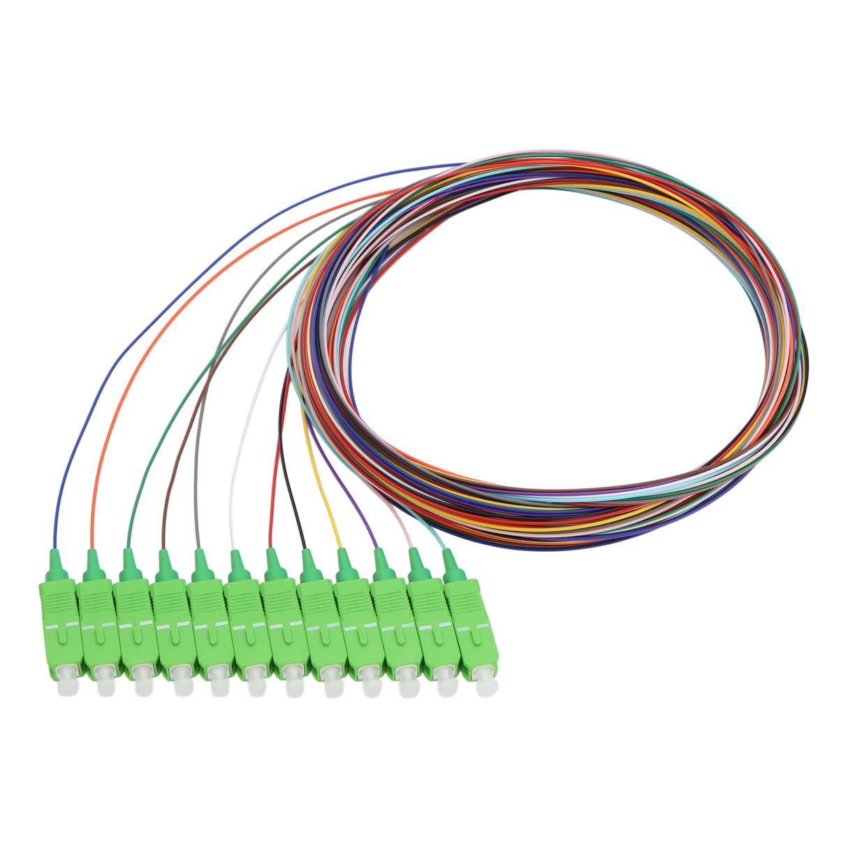 Fiber Optic Pigtail, 12 Strand, unjacketed color-coded, 900um, SC APC, OS2