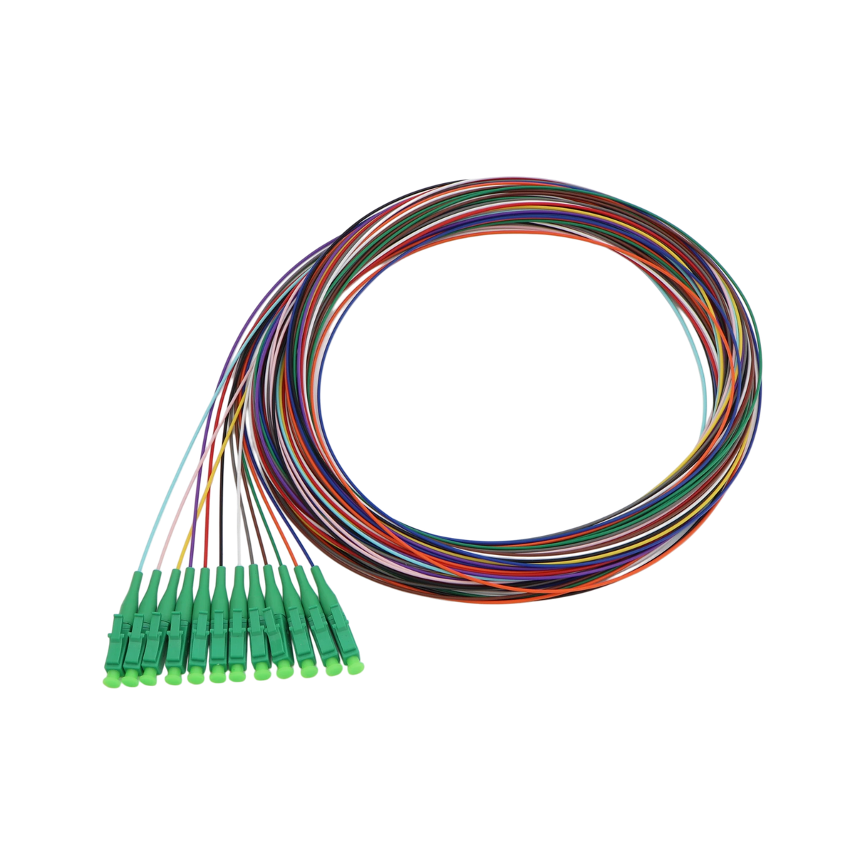 Fiber Optic Pigtail, 12 Strand, unjacketed color-coded, 900um, LC APC, OS2