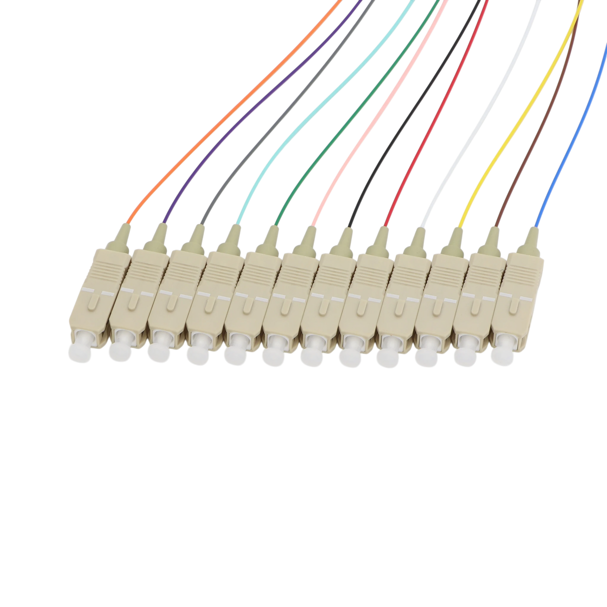 Fiber Optic Pigtail, 12 Strand, unjacketed color-coded, 900um, SC UPC, Multimode OM1