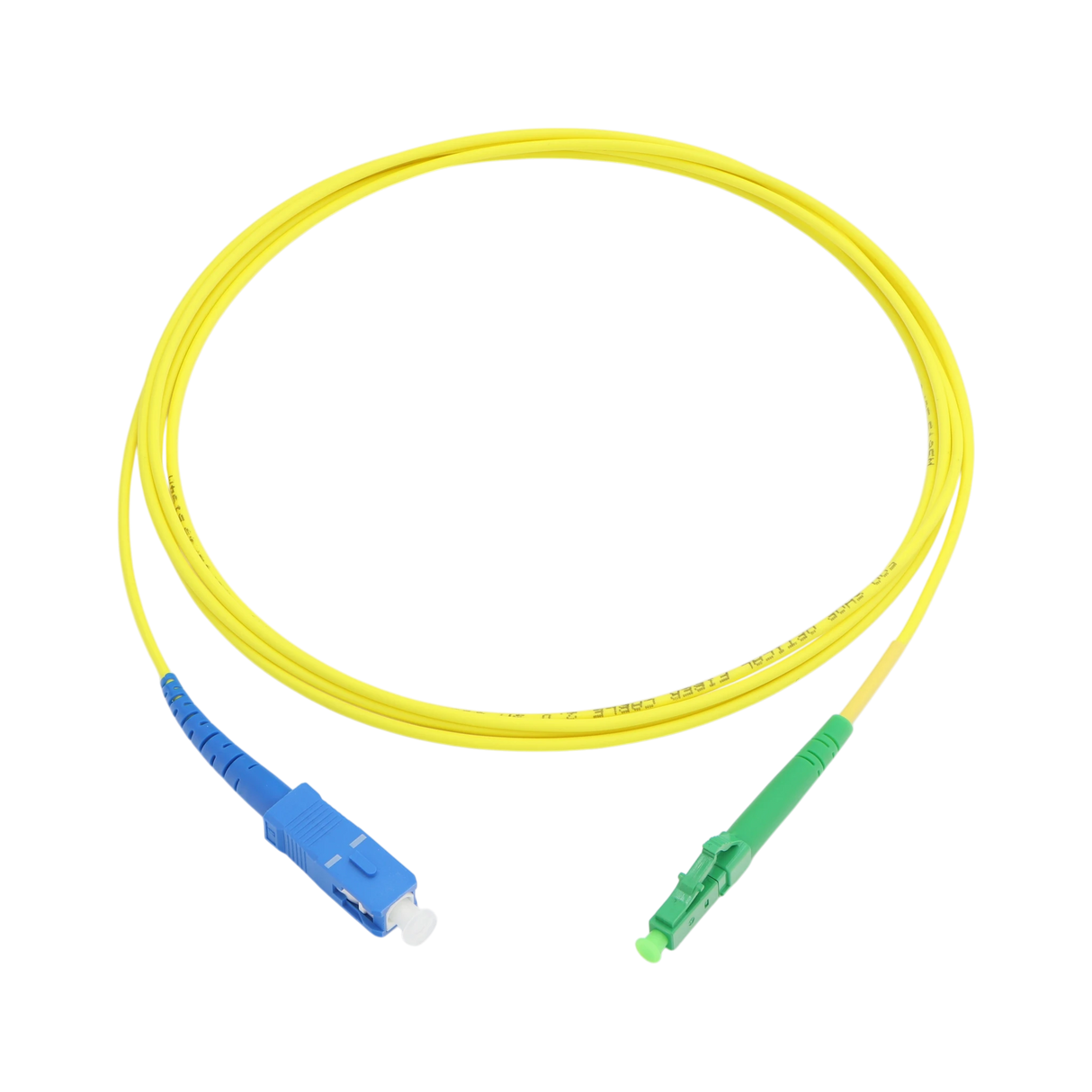 Fiber Optic Patch Cable, LC-APC to SC-UPC, Simplex, OS2 Singlemode, OFNR LSZH, Yellow
