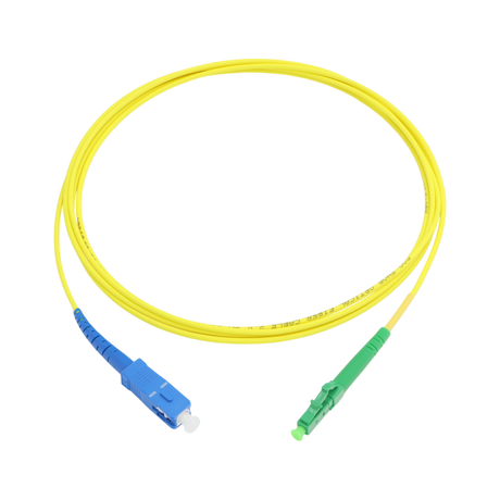 Fiber Optic Patch Cable, LC-APC to SC-UPC, Simplex, OS2 Singlemode, OFNR LSZH, Yellow