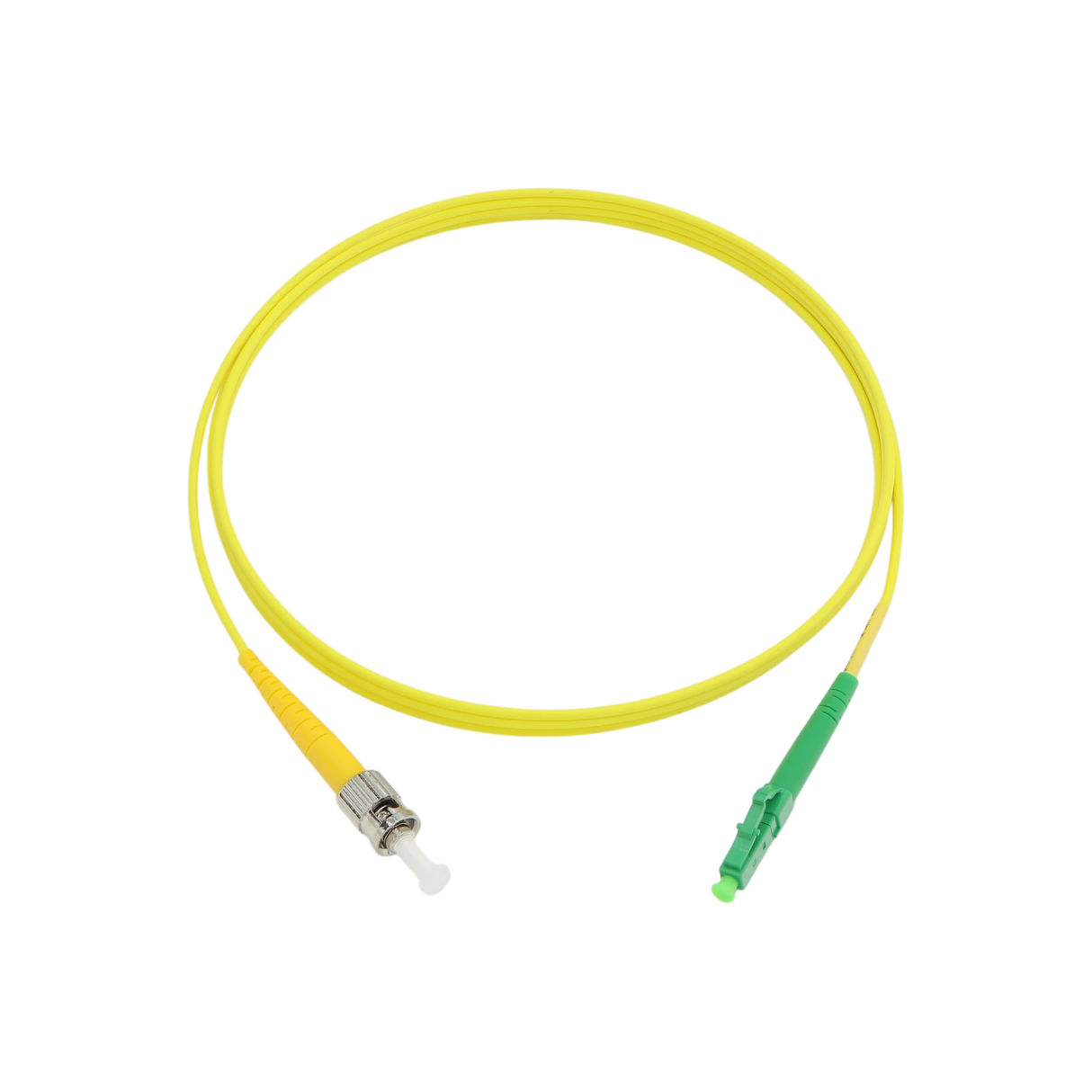Fiber Optic Patch Cable, LC-APC to ST-UPC, Simplex, OS2 Singlemode, OFNR LSZH, Yellow