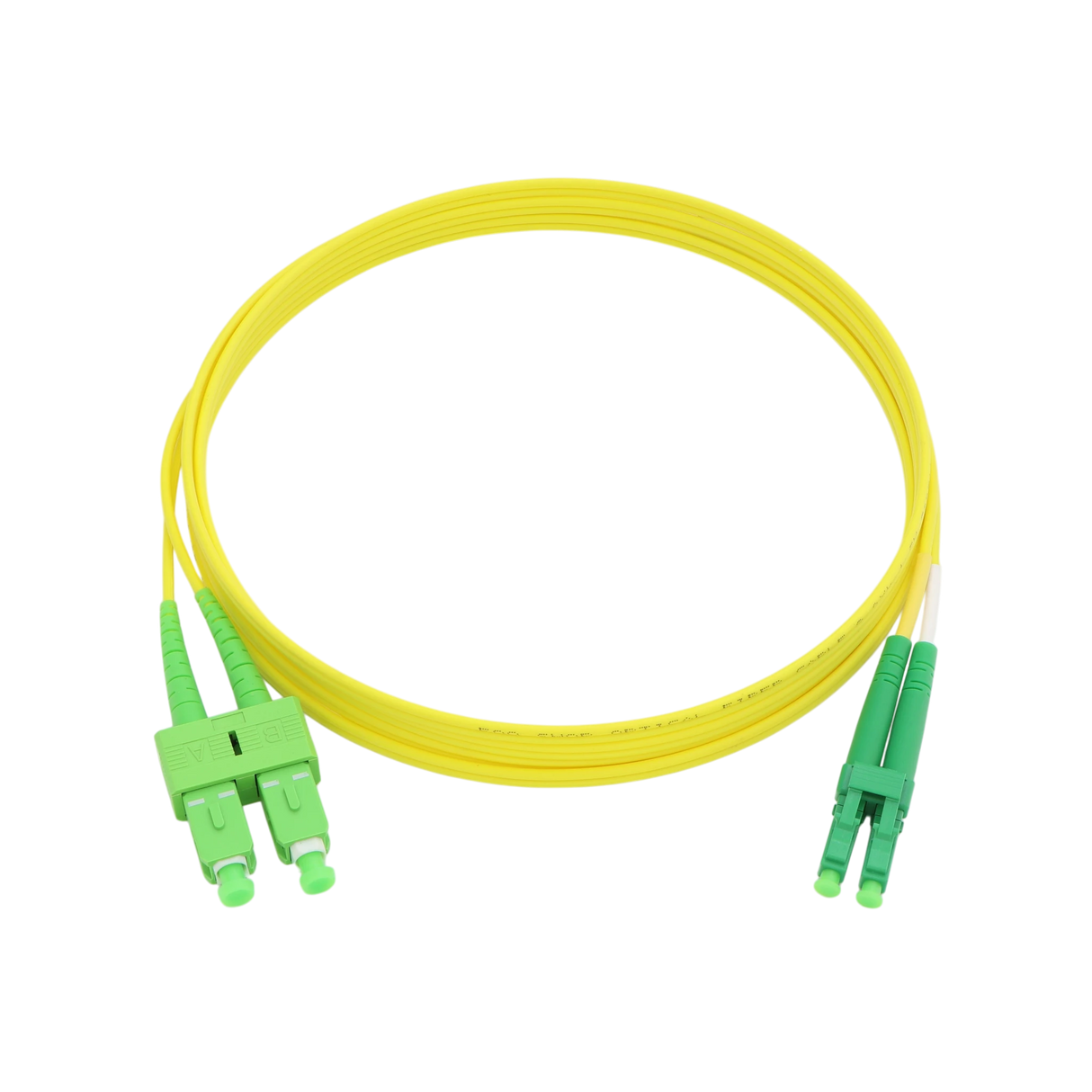 Fiber Optic Patch Cable, LC-APC to SC-APC, Duplex, OS2 Singlemode, OFNR LSZH, Yellow