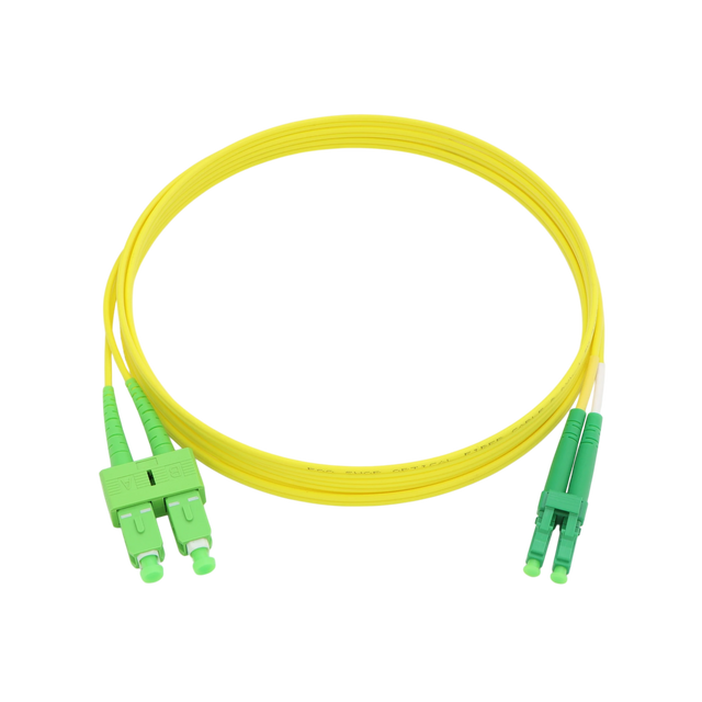 Fiber Optic Patch Cable, LC-APC to SC-APC, Duplex, OS2 Singlemode, OFNR LSZH, Yellow