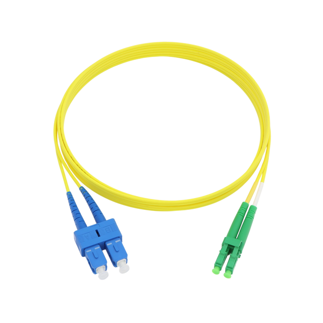 Fiber Optic Patch Cable, LC-APC to SC-UPC, Duplex, OS2 Singlemode, OFNR LSZH, Yellow