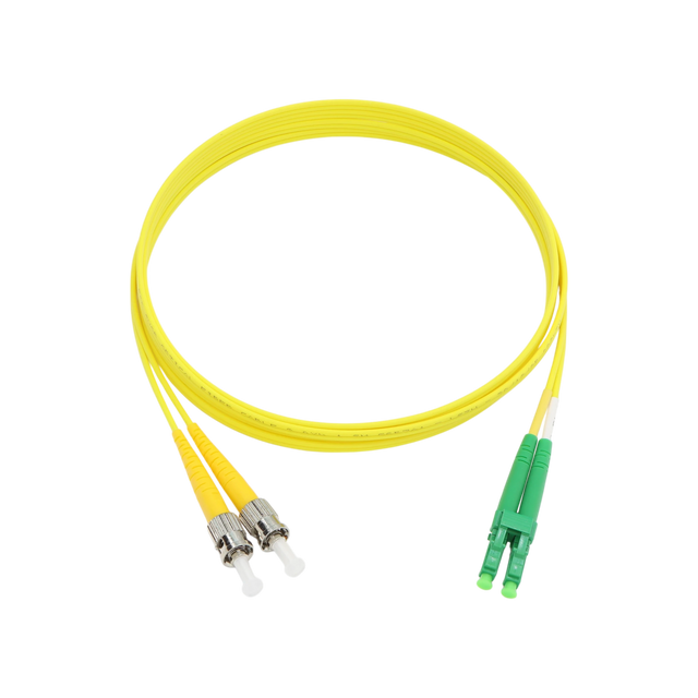 Fiber Optic Patch Cable, LC-APC to ST-UPC, Duplex, OS2 Singlemode, OFNR LSZH, Yellow