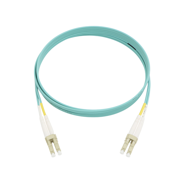 Fiber Optic Patch Cable, LC-UPC to LC-UPC, Duplex, OM3 Multimode, OFNR LSZH, Aqua