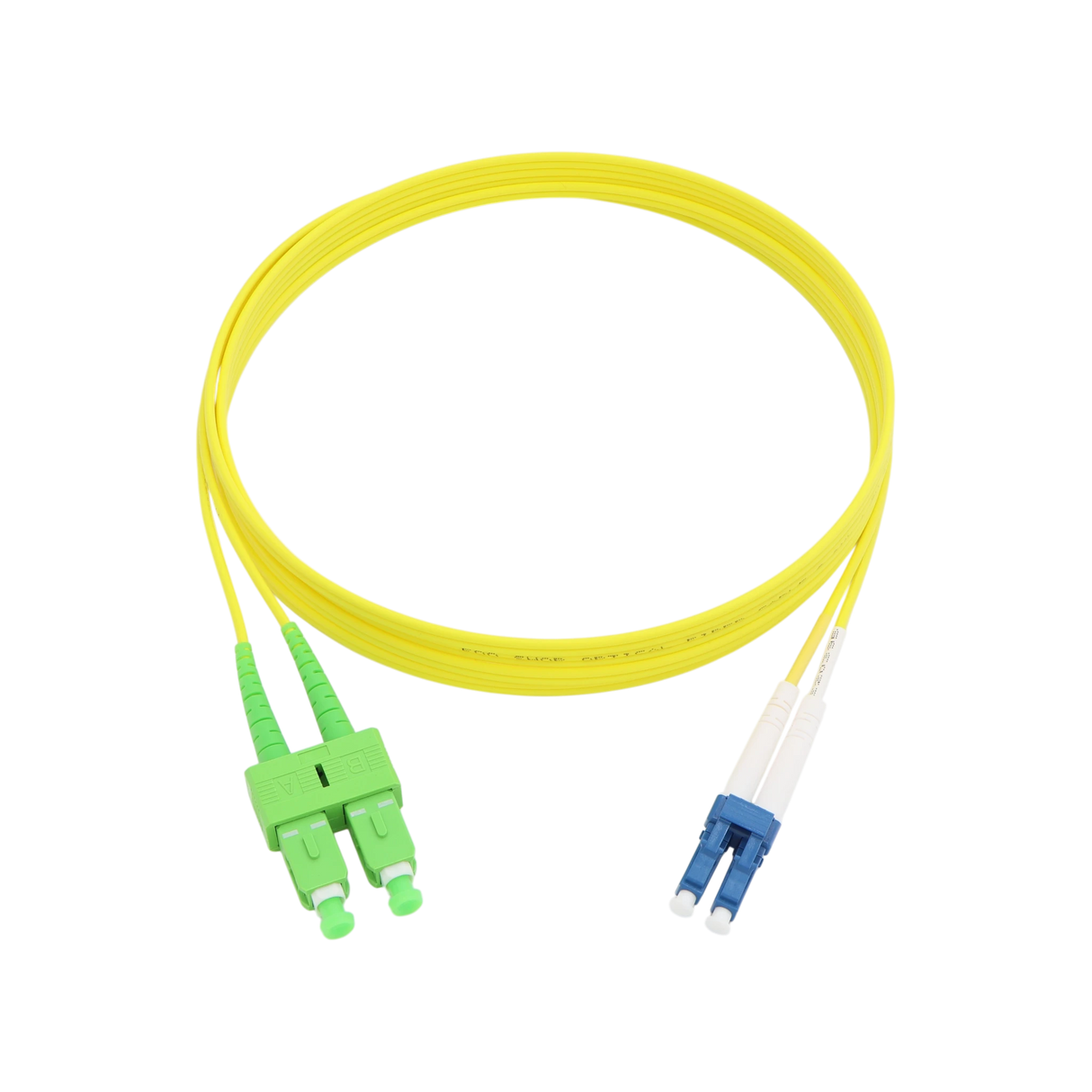 Fiber Optic Patch Cable, LC-UPC to SC-APC, Duplex, OS2 Singlemode, OFNR LSZH, Yellow