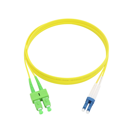 Fiber Optic Patch Cable, LC-UPC to SC-APC, Duplex, OS2 Singlemode, OFNR LSZH, Yellow