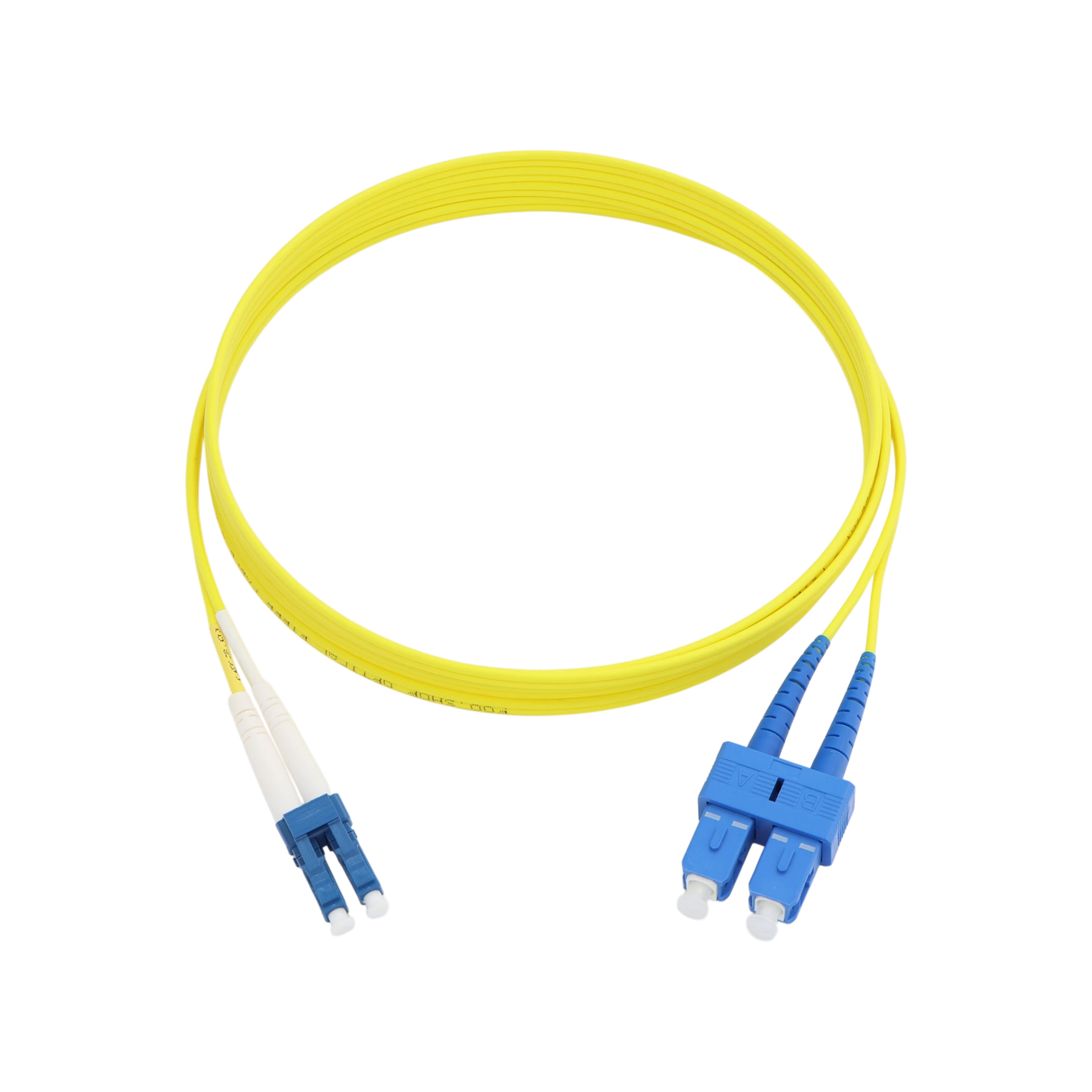 Fiber Optic Patch Cable, LC-UPC to SC-UPC, Duplex, OS2 Singlemode, OFNR LSZH, Yellow