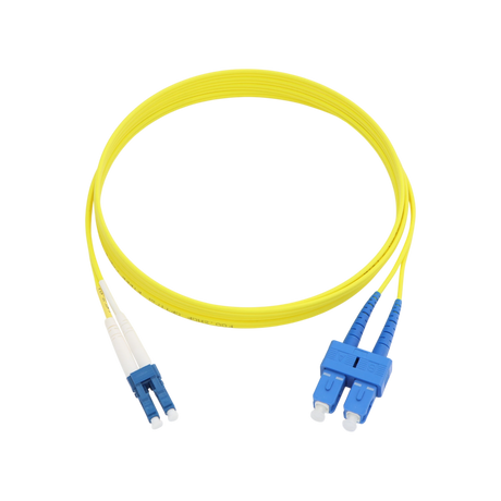 Fiber Optic Patch Cable, LC-UPC to SC-UPC, Duplex, OS2 Singlemode, OFNR LSZH, Yellow