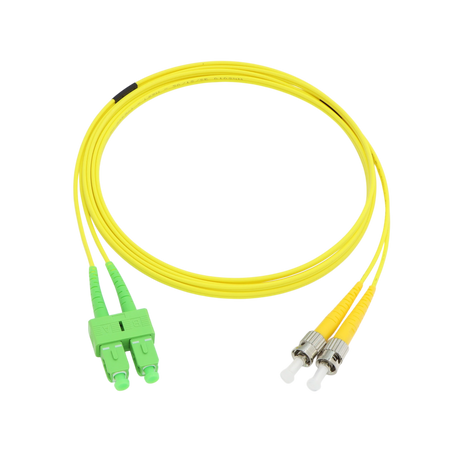 Fiber Optic Patch Cable, SC-APC to ST-UPC, Duplex, OS2 Singlemode, OFNR LSZH, Yellow