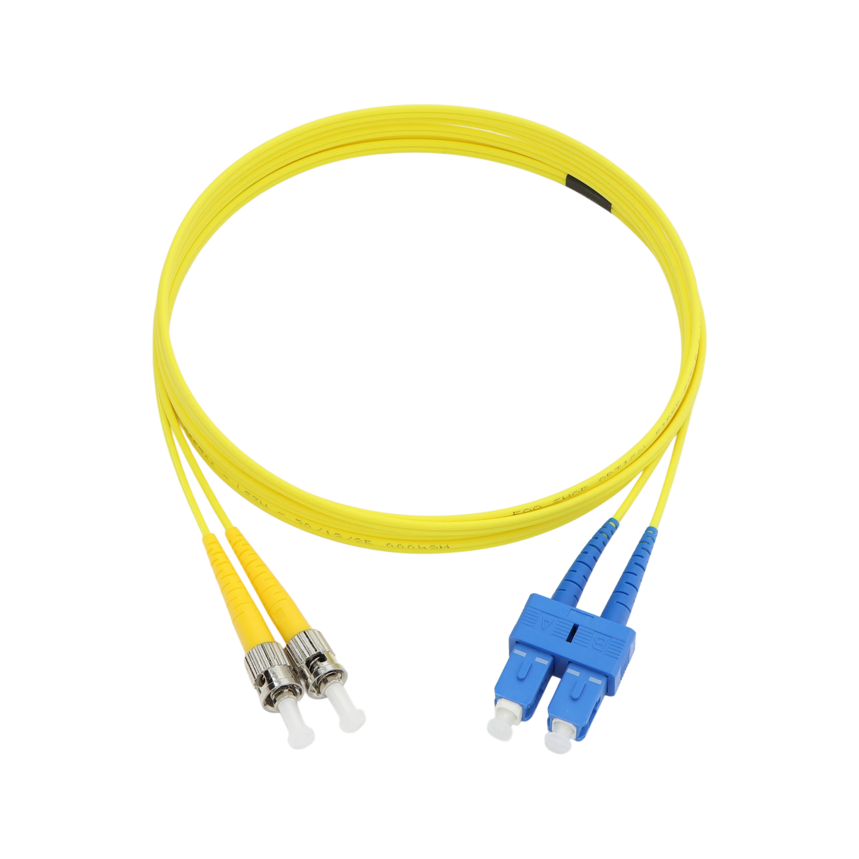 Fiber Optic Patch Cable, SC-UPC to ST-UPC, Duplex, OS2 Singlemode, OFNR LSZH, Yellow