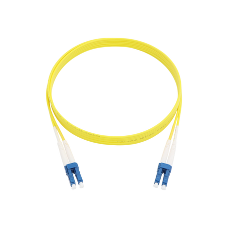 Fiber Optic Patch Cable, LC-UPC to LC-UPC, Duplex, OS2 Singlemode, OFNP Plenum, Yellow