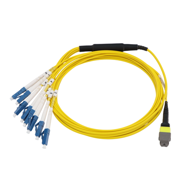 MTP/MPO Fiber Harness Cable, MTP Female APC to 8 x Simplex LC UPC, Type B, 8f, OS2, Plenum