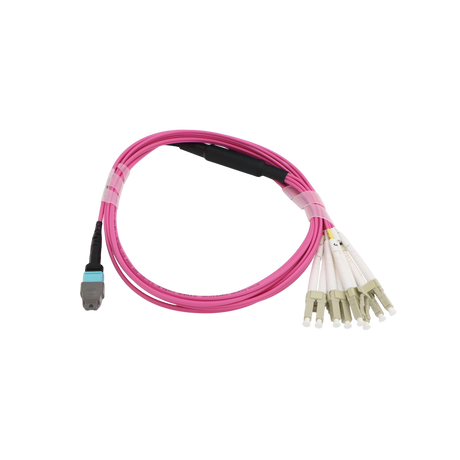 MTP/MPO Fiber Harness Cable, MTP Female APC to 4x Duplex LC UPC, Type B, 8f, OM4, Plenum