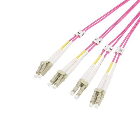 MTP/MPO Fiber Harness Cable, MTP Female APC to 4x Duplex LC UPC, Type B, 8f, OM4, Plenum