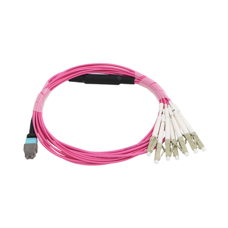 MTP/MPO Fiber Harness Cable, MTP Female APC to 8 x Simplex LC UPC, Type B, 8f, OM4, Plenum
