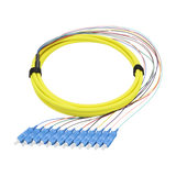 Fiber Pigtail, 12F 12-Color, SC-UPC Simplex to Unterminated, Single-mode OS2, Bundled, PVC Unrated, 0.9mm