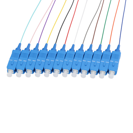 Fiber Pigtail, 12F 12-Color, SC-UPC Simplex to Unterminated, Single-mode OS2, Bundled, PVC Unrated, 0.9mm
