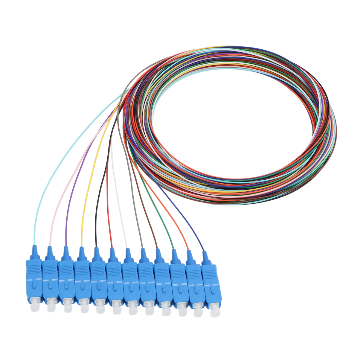 Fiber Optic Pigtail, 12 Strand, unjacketed color-coded, 900um, SC UPC, OS2