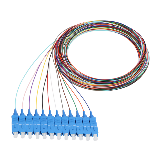 Fiber Optic Pigtail, 12 Strand, unjacketed color-coded, 900um, SC UPC, OS2