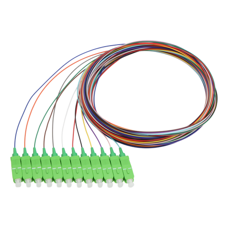 Fiber Optic Pigtail, 12 Strand, unjacketed color-coded, 900um, SC APC, OS2