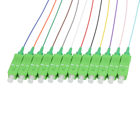Fiber Optic Pigtail, 12 Strand, unjacketed color-coded, 900um, SC APC, OS2