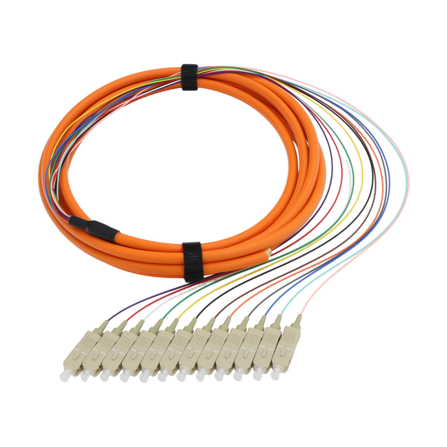 Fiber Optic Pigtail, 12 Strand, bundled, 900um, SC UPC, Multimode OM1