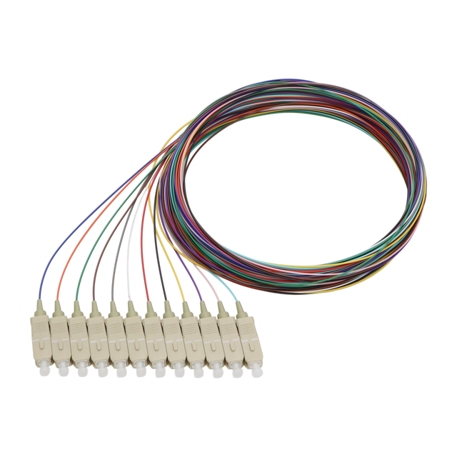 Fiber Optic Pigtail, 12 Strand, unjacketed color-coded, 900um, SC UPC, Multimode OM1