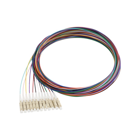 Fiber Optic Pigtail, 12 Strand, unjacketed color-coded, 900um, LC UPC, Multimode OM1