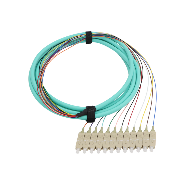 Fiber Optic Pigtail, 12 Strand, bundled, 900um, SC UPC, OM3