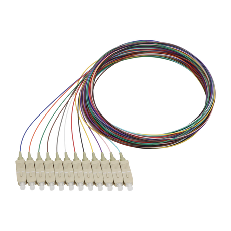 Fiber Optic Pigtail, 12 Strand, unjacketed color-coded, 900um, SC UPC, OM3