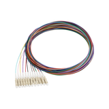 Fiber Optic Pigtail, 12 Strand, unjacketed color-coded, 900um, LC UPC, OM3