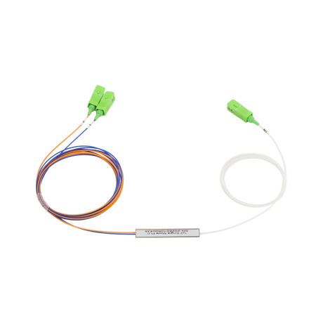 Fiber Optic PLC Splitter, 1x2, SC APC, OS2, Steel Tube