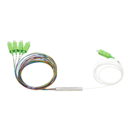 Fiber Optic PLC Splitter, 1x4, SC APC, OS2, Steel Tube