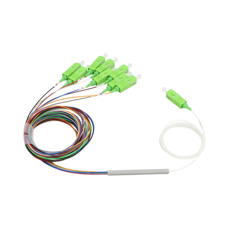 Fiber Optic PLC Splitter, 1x8, SC APC, OS2, Steel Tube