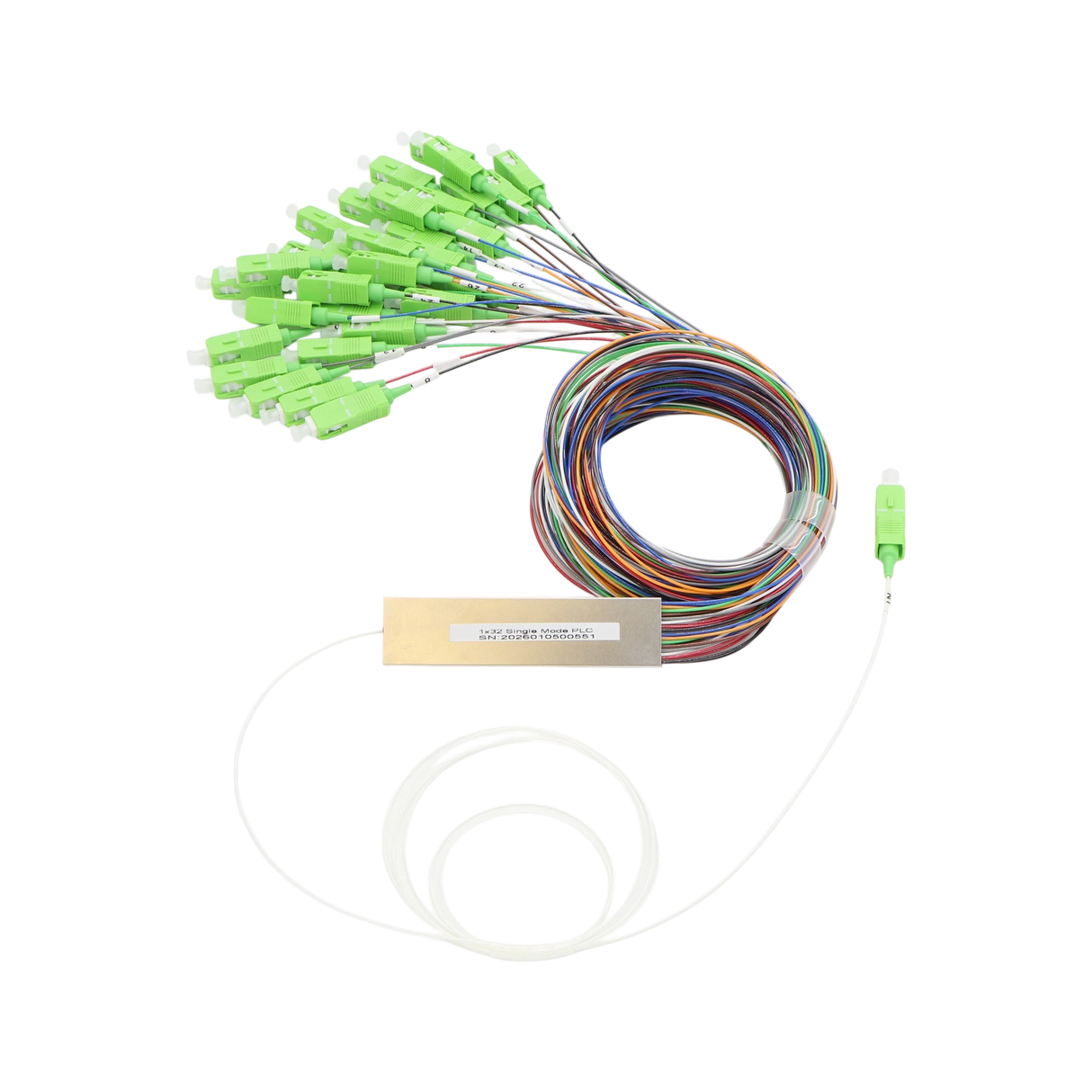 Fiber Optic PLC Splitter, 1x32, SC APC, OS2, Steel Tube