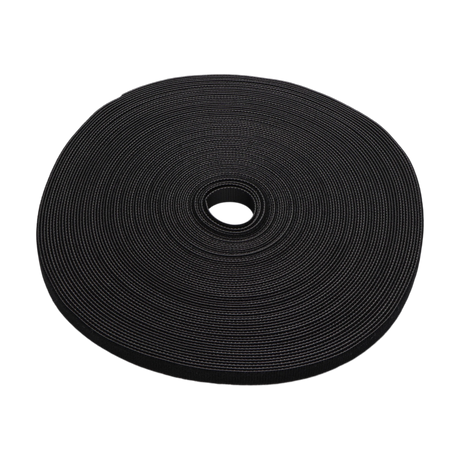 Hook and Loop Tie, Double Sided Reusable, 25m/roll, 12mm wide, black, Cut to Length Customizable