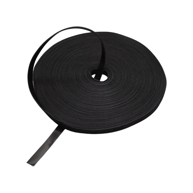 Hook and Loop Tie, Double Sided Reusable, 25m/roll, 12mm wide, black, Cut to Length Customizable